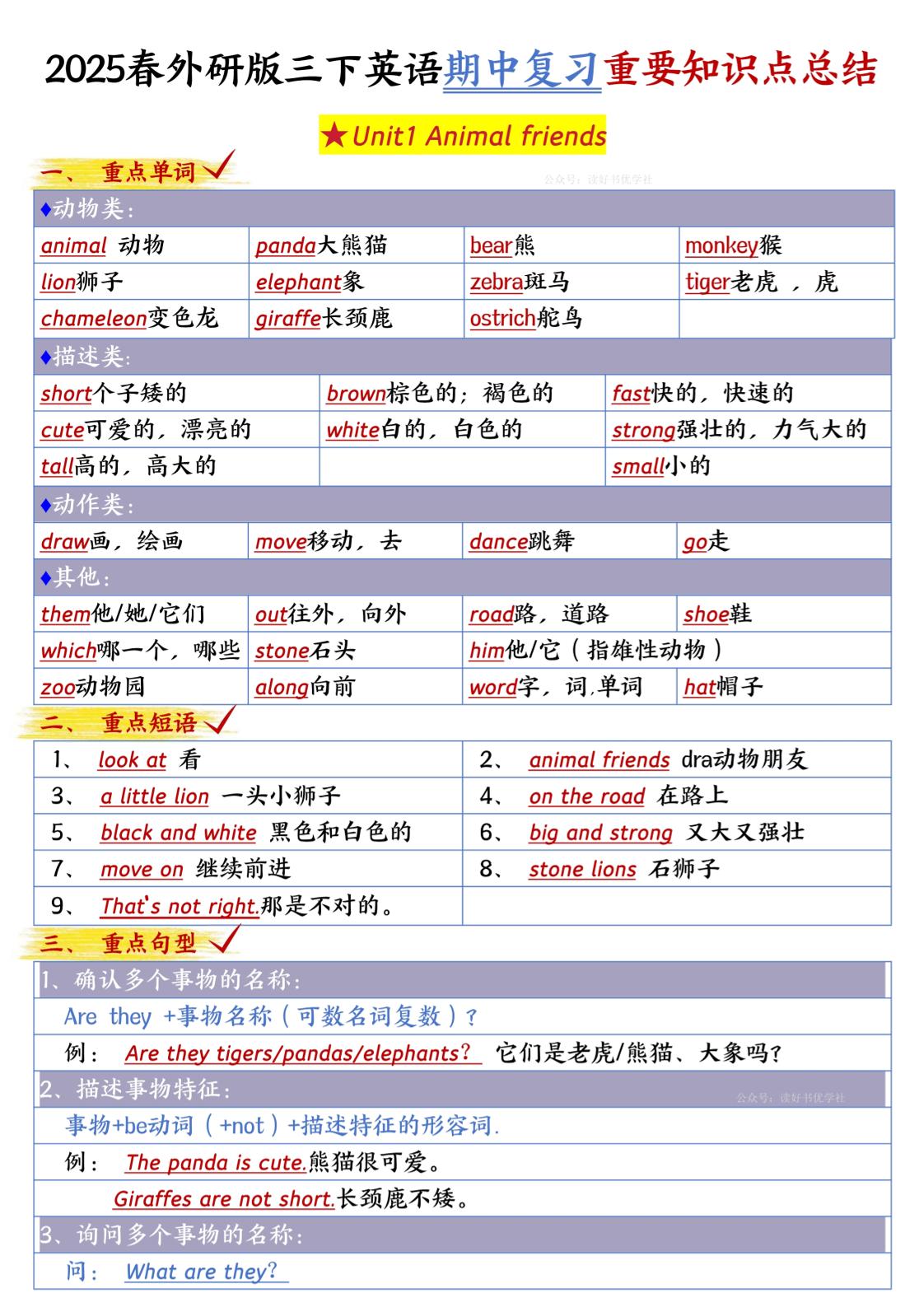 三下英语外研期中知识清单1-汇流