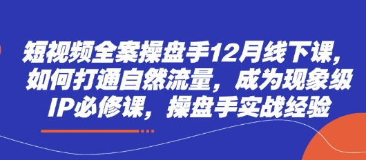 短视频全案操盘手12月线下课，如何打通自然流量，成为现象级IP必修课，操盘手实战经验-汇流