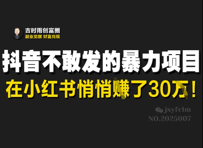 抖音不敢发的暴利项目，在小红书悄悄挣了30W-汇流