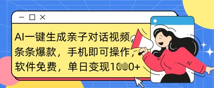 AI一键生成亲子对话视频，条条爆款，一部手机即可操作，单日变现数张-汇流