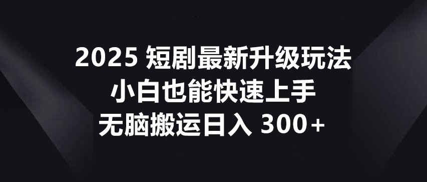 2025短剧最新升级玩法，小白也能快速上手，无脑搬运日入300+-汇流