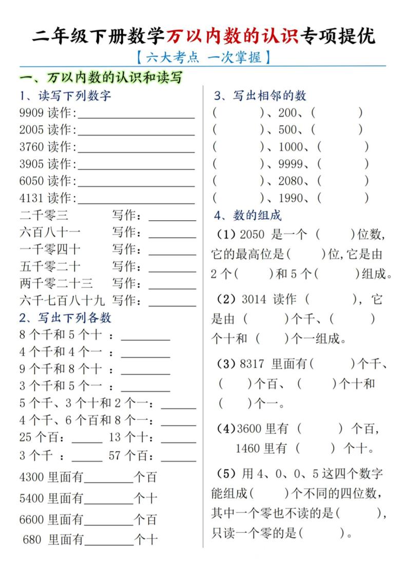 二下数学【万以内数的认识专项提优】-汇流