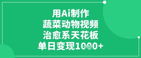 用Ai制作蔬菜动物视频，治愈系天花板，单日变现1k-汇流