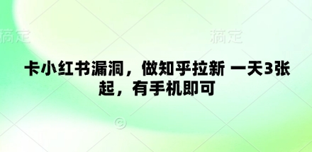 卡小红书漏洞，做知乎拉新 一天3张起，有手机即可-汇流