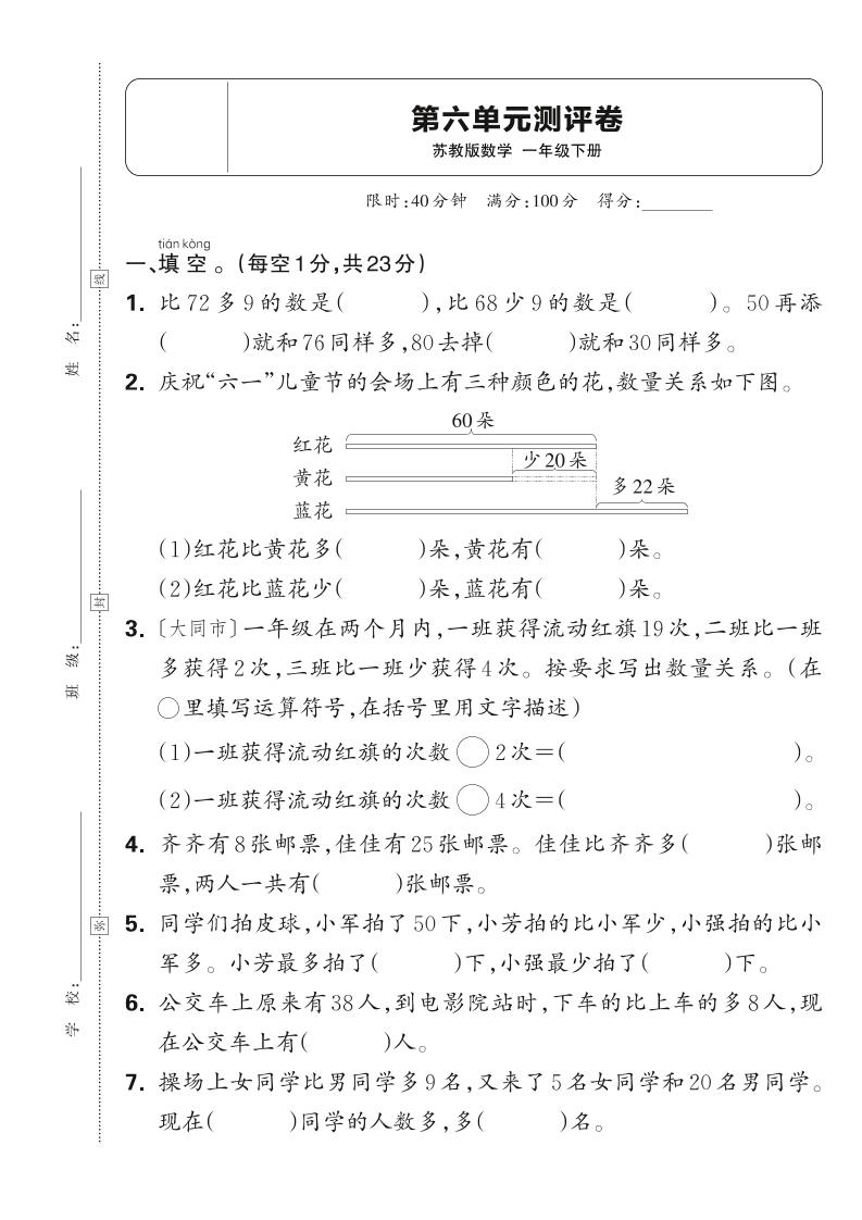 新一下苏教版数学第六单元测试卷（含答案）-汇流