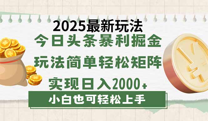 今日头条2025最新玩法，思路简单，复制粘贴，轻松实现矩阵日入2000+-汇流