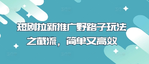 短剧拉新推广野路子玩法之截流，简单又高效-汇流