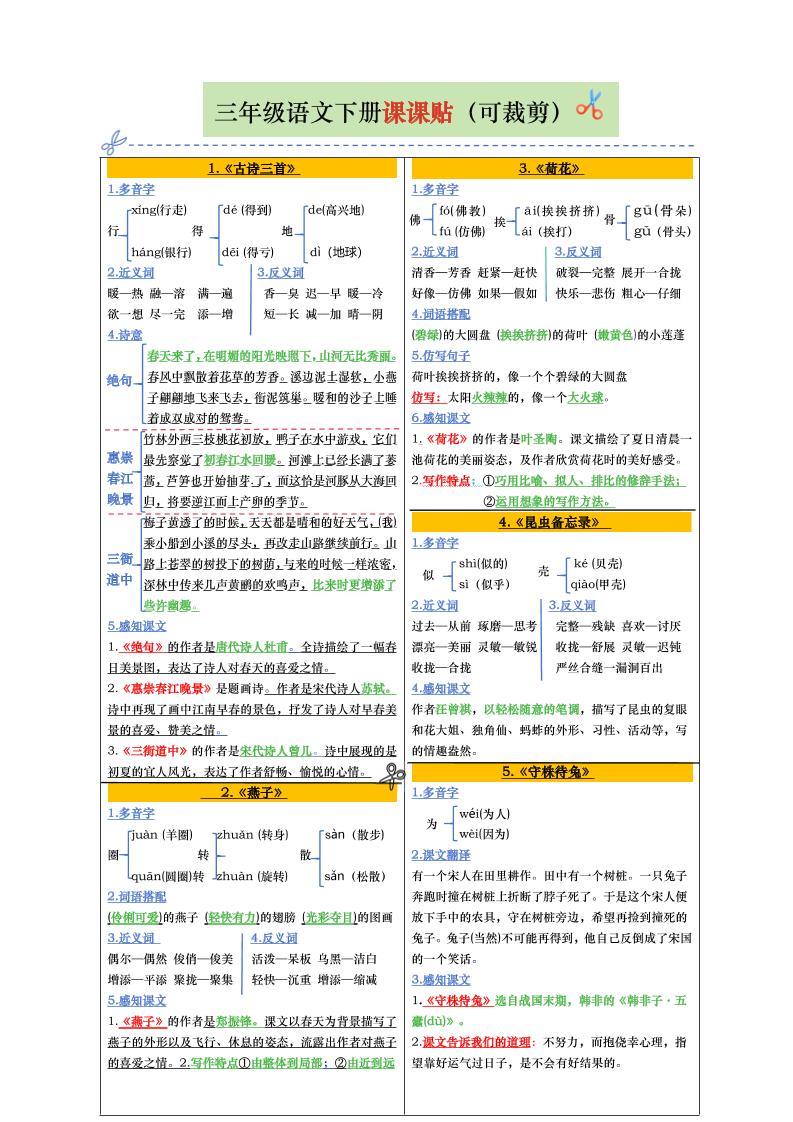 【课课贴彩色版（完整28课）】三下语文-汇流