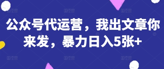 公众号代运营，我出文章你来发，暴力日入5张+【揭秘】-汇流