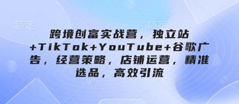 跨境创富实战营，独立站+TikTok+YouTube+谷歌广告，经营策略，店铺运营，精准选品，高效引流-汇流