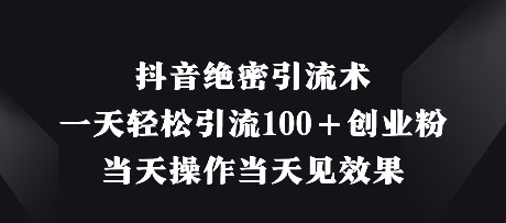 抖音绝密引流术，一天轻松引流100+创业粉，当天操作当天见效果-汇流