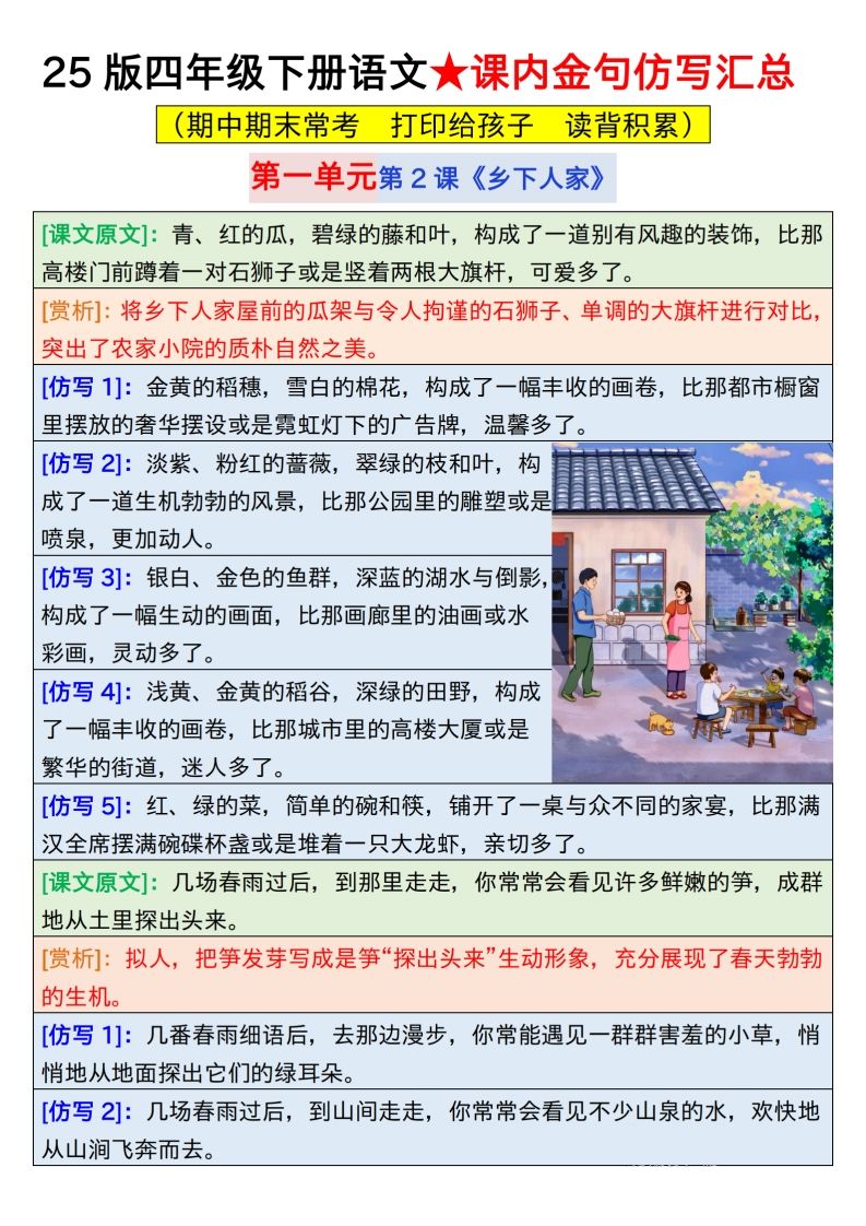 25版四下语文课内金句仿写汇总31页-汇流