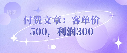 付费文章：客单价500，利润300-汇流