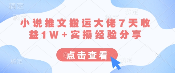 小说推文搬运大佬7天收益1W+实操经验分享-汇流
