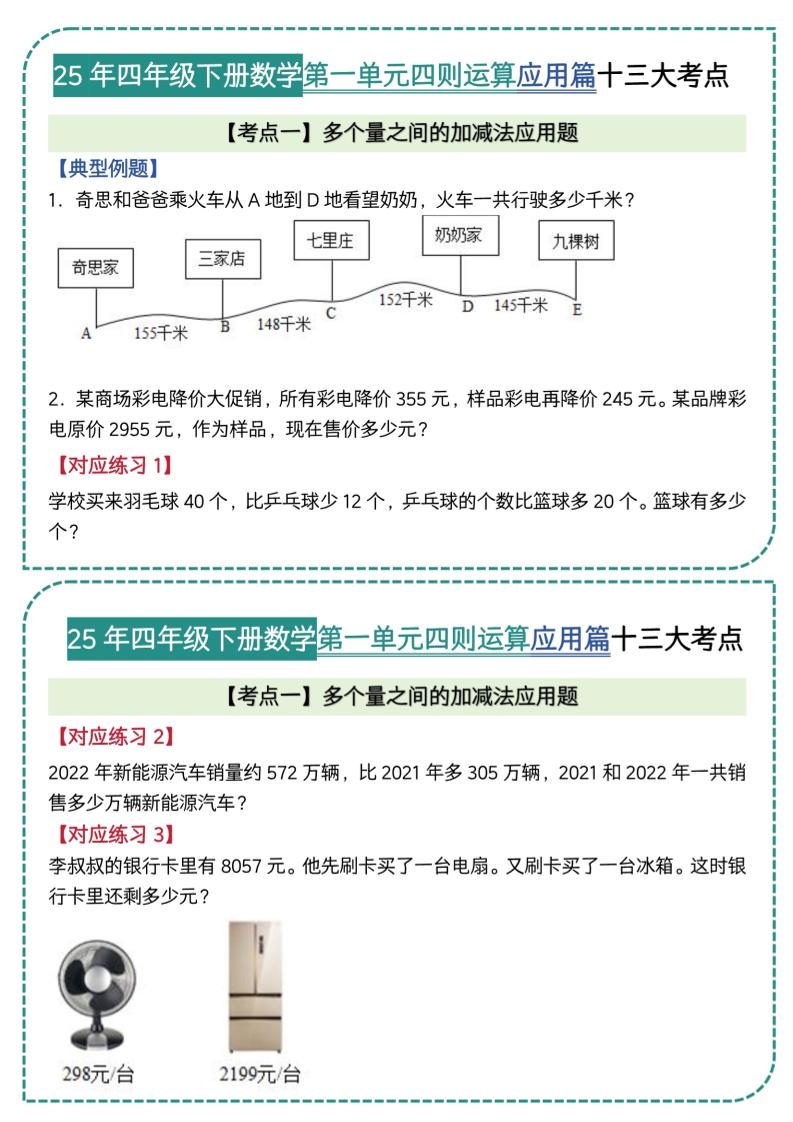四年级下数学四则运算应用题篇十三大考点-汇流