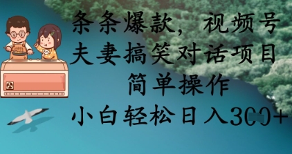 条条爆款，视频号夫妻搞笑对话项目，简单操作，小白轻松日入3张+-汇流